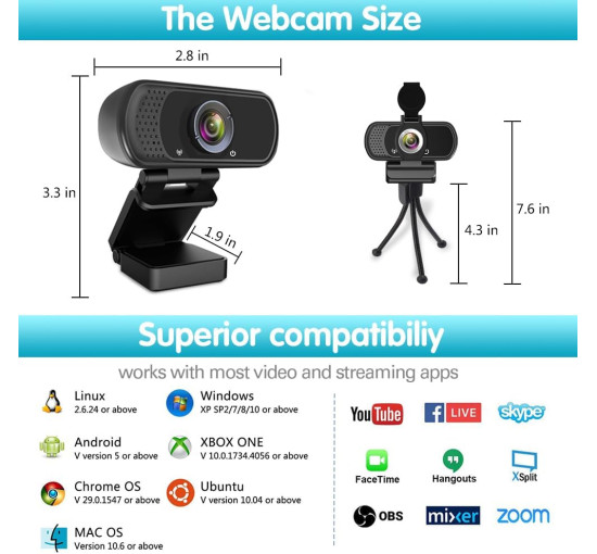 Веб-камера ZIQIAN N5 HD 1080p із стереомікрофоном, чорна (0115)