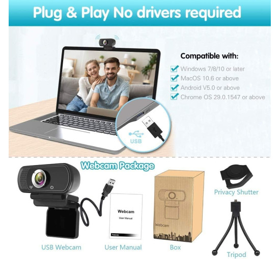 Веб-камера ZIQIAN N5 HD 1080p із стереомікрофоном, чорна (0115)