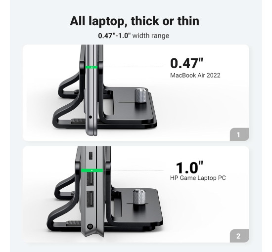 Вертикальна підставка для ноутбука UGREEN, регульована підставка для ноутбука, тримач-док, алюмінієва настільна підставка, чорна (0014)