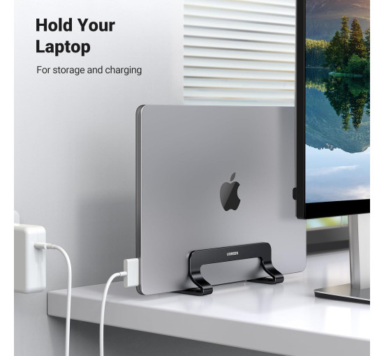 Вертикальна підставка для ноутбука UGREEN, регульована підставка для ноутбука, тримач-док, алюмінієва настільна підставка, чорна (0014)