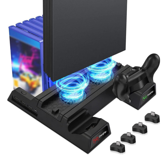 Вертикальная подставка охлаждения EEEKit для PS4 с 2 зарядными станциями для контроллеров, черный (3054)