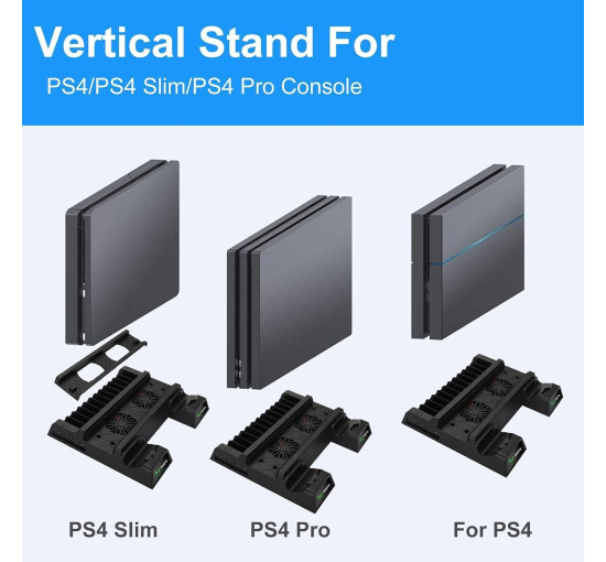 Вертикальная подставка охлаждения EEEKit для PS4 с 2 зарядными станциями для контроллеров, черный (3054)