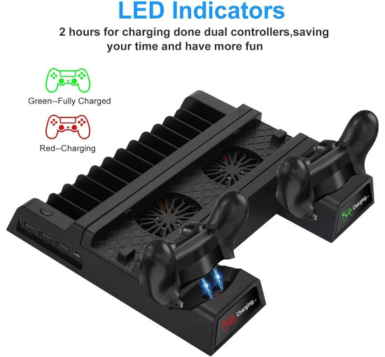 Вертикальная подставка охлаждения EEEKit для PS4 с 2 зарядными станциями для контроллеров, черный (3054)