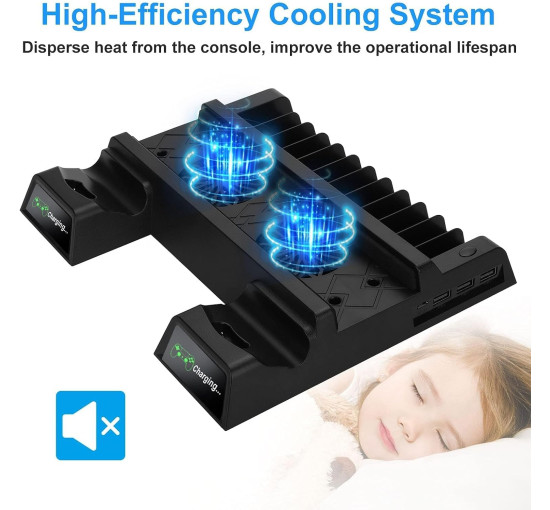 Вертикальная подставка охлаждения EEEKit для PS4 с 2 зарядными станциями для контроллеров, черный (3054)