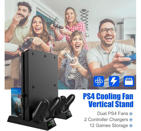 Вертикальная подставка охлаждения EEEKit для PS4 с 2 зарядными станциями для контроллеров, черный (3054)