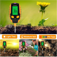 Измеритель влажности почвы Esimen 4-в-1 ЖК-дисплей цифровой измеритель температуры растений/влажности почвы/pH, желтый (0157)