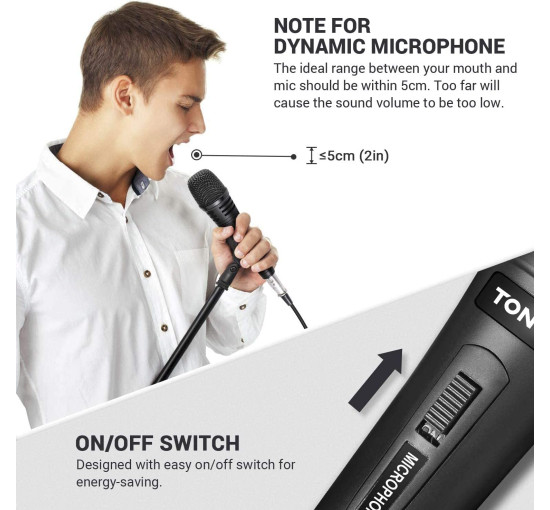 Вокальний мікрофон TONOR K1 TN492BL для співу, динамічний ручний дротовий караоке-мікрофон, мікрофон з кабелем 5 м XLR - 1/4 дюйма, чорний (0112)
