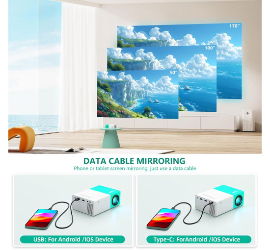 Wepvo Портативний кінопроектор YG300Plus із Wi-Fi, HDMI, TYPE-C, Wi-Fi 2.4G+5.8G, м'ятно-зелений (5112)