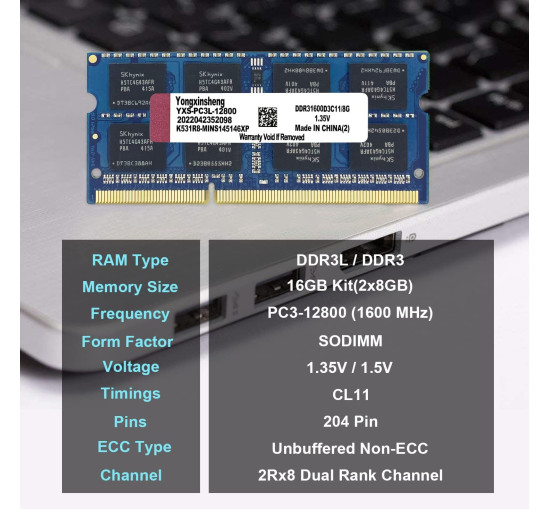 Yongxinsheng Комплект пам'яті 16 ГБ (2x8 ГБ) DDR3L / DDR3 RAM 1600 MHz, синя (5127)