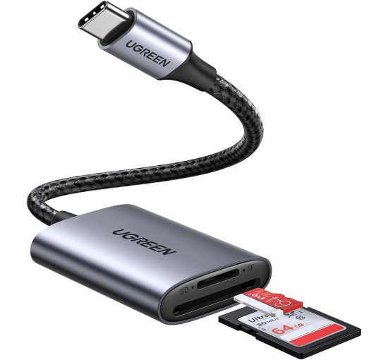 Зчитувач карт пам'яті UGREEN USB C, 2-в-1, Micro SD для TF SD Micro SD SDXC SDHC, сумісний з iPhone 16 15, Samsung Galaxy, сірий (0016)