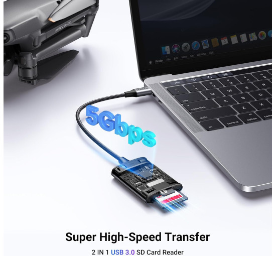 Зчитувач карт пам'яті UGREEN USB C, 2-в-1, Micro SD для TF SD Micro SD SDXC SDHC, сумісний з iPhone 16 15, Samsung Galaxy, сірий (0016)