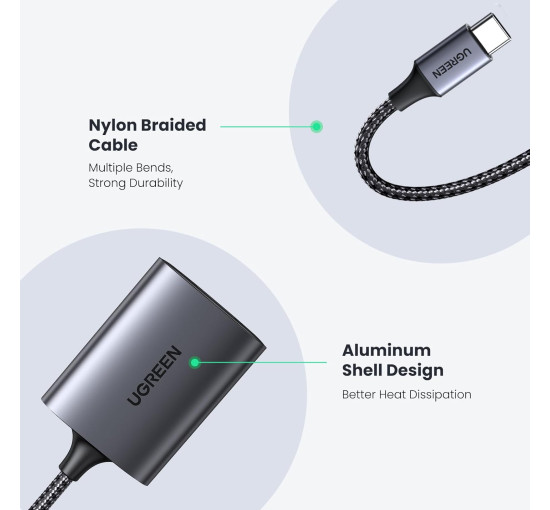 Зчитувач карт пам'яті UGREEN USB C, 2-в-1, Micro SD для TF SD Micro SD SDXC SDHC, сумісний з iPhone 16 15, Samsung Galaxy, сірий (0016)