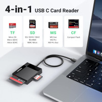 Зчитувач карт пам'яті UGREEN USB C 4-в-1, адаптер для карт пам'яті SD Micro SD MS CF Compact Flash, сумісний з iPhone 15, чорний (0015)