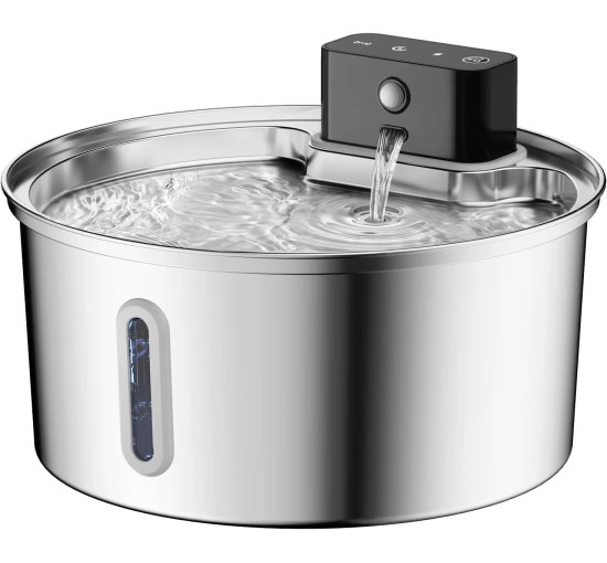 Бездротовий фонтанчик Generic PW-D04 для води для домашніх тварин з нержавіючої сталі об'ємом 3,2 л, срібний (3194)