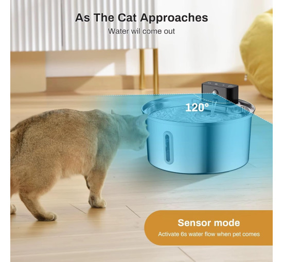 Бездротовий фонтанчик Generic PW-D04 для води для домашніх тварин з нержавіючої сталі об'ємом 3,2 л, срібний (3194)