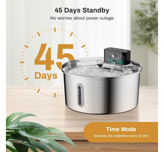 Бездротовий фонтанчик Generic PW-D04 для води для домашніх тварин з нержавіючої сталі об'ємом 3,2 л, срібний (3194)