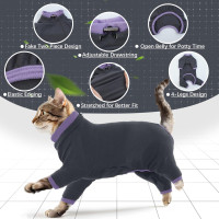 Флисовый джемпер PUMYPOREITY для кошек, послеоперационный боди с высоким воротником, черный (3182)