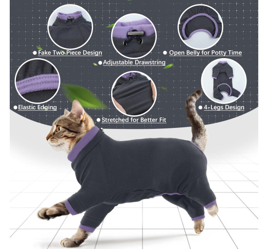 Флисовый джемпер PUMYPOREITY для кошек, послеоперационный боди с высоким воротником, черный (3182)