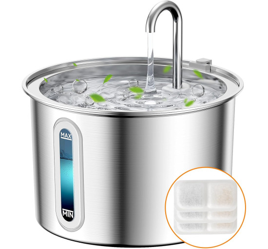 Фонтан-поїлка для домашніх тварин Oneisall PWF 001 з нержавіючої сталі, срібний (0011)