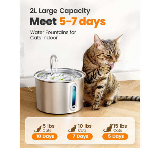 Фонтан-поїлка для домашніх тварин Oneisall PWF 001 з нержавіючої сталі, срібний (0011)