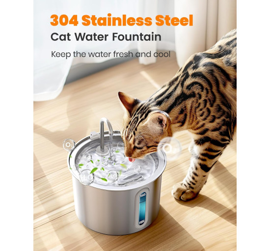 Фонтан-поїлка для домашніх тварин Oneisall PWF 001 з нержавіючої сталі, срібний (0011)