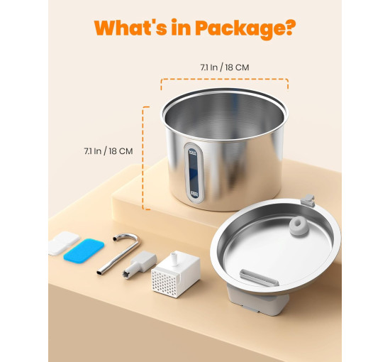 Фонтан-поїлка для домашніх тварин Oneisall PWF 001 з нержавіючої сталі, срібний (0011)