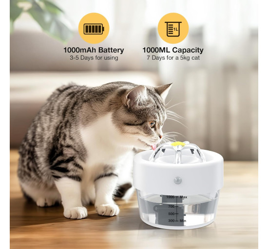 Фонтан-поїлка для домашніх тварин AOZOOM TZ-WF02 зі світлодіодним підсвічуванням, білий (4007)