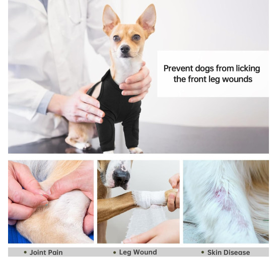 Комбинезон для собак PUMYPOREITY с защитой от травм передних конечностей, черный (3179)