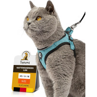 Комплект шлейки для кошек Tierhood 123698745 с поводком, Размер S, синий (4193)