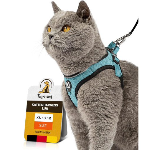 Комплект шлейки для кошек Tierhood 123698745 с поводком, Размер S, синий (4193)