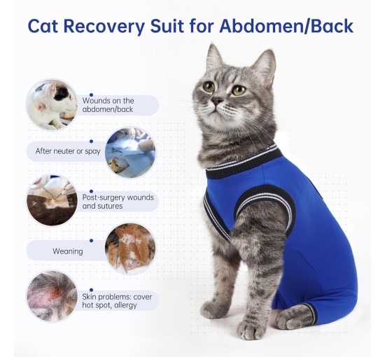 Костюм PUMYPOREITY для восстановления кошек после операции, синий (3188)