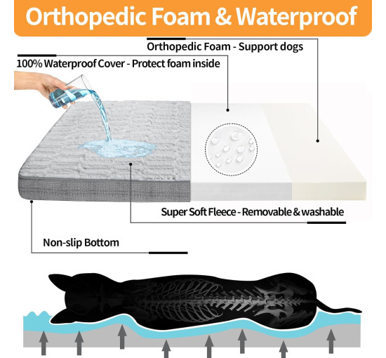 Лежак для собак Baodan Extra Large, ортопедичні ліжка для собак зі знімними та водонепроникними чохлами, світло-сірий (2059)