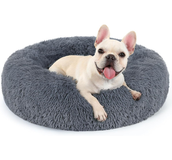 Лежак для собак Rabbitgoo маленьких розмірів, 24 дюйми, можна прати в пральній машині, пухнастий, протиковзкий, темно-сірий (0177)
