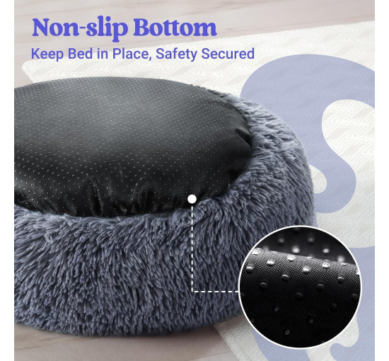 Лежак для собак Rabbitgoo маленьких розмірів, 24 дюйми, можна прати в пральній машині, пухнастий, протиковзкий, темно-сірий (0177)