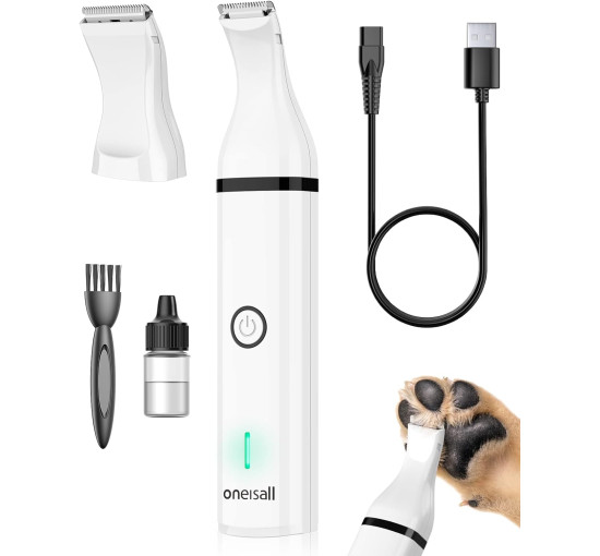 Машинка для стрижки собак Oneisall C61 з подвійними лезами, бездротовий тример для грумінгу дрібних домашніх тварин, білий (0066)