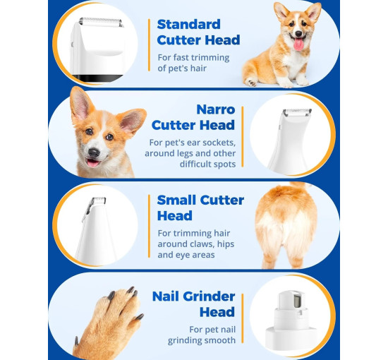 Набір для грумінгу собак Oneisall ON-D06EU 4в1, з 4 головками та шліфувальною машинкою, білий (0009)