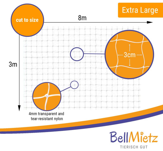 Надзвичайно велика захисна сітка BellMietz для котів 8x3 м без свердління (3071)