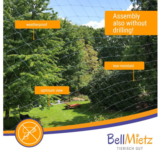 Надзвичайно велика захисна сітка BellMietz для котів 8x3 м без свердління (3071)