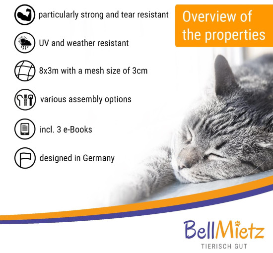 Надзвичайно велика захисна сітка BellMietz для котів 8x3 м без свердління (3071)