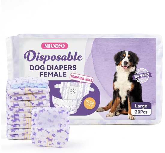 Одноразові підгузки для собак MICOOYO MICDFDN-L-20 для собак жіночої статі в період тічки, фіолетовий (3087)