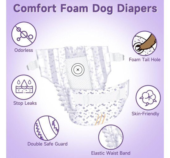 Одноразові підгузки для собак MICOOYO MICDFDN-L-20 для собак жіночої статі в період тічки, фіолетовий (3087)