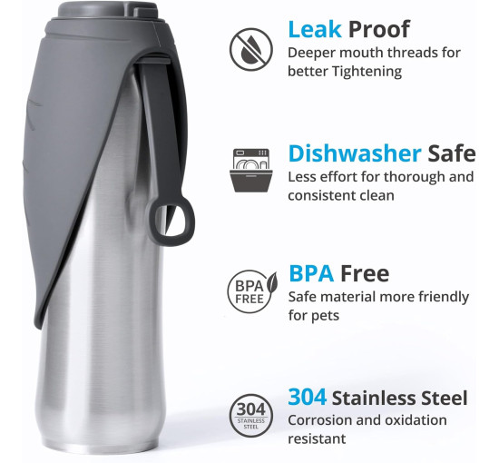 Пляшка для пиття з нержавіючої сталі Petace N80350 для домашніх тварин, сіра (4069)