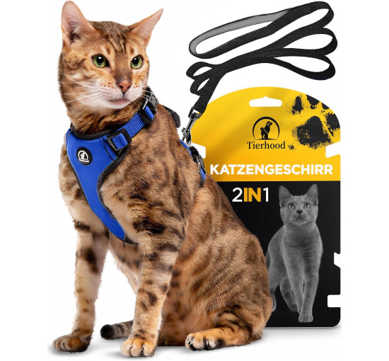 Шлейка для котів Tierhood 789520 з повідком, Розмір S, синій (4192)