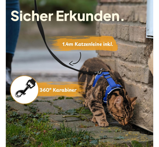 Шлейка для котів Tierhood 789520 з повідком, Розмір S, синій (4192)