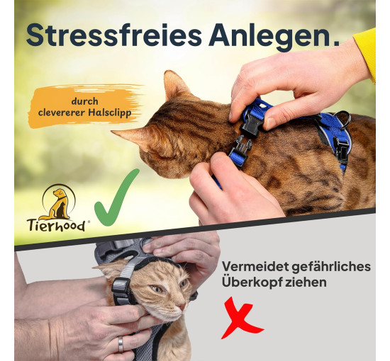 Шлейка для котів Tierhood 789520 з повідком, Розмір S, синій (4192)