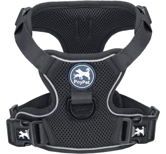 Шлейка для собак PoyPet 170230 / светоотражающий жилет для собак, черный (3110)