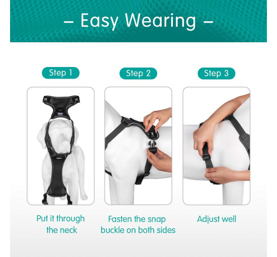 Шлейка для собак PoyPet 170230 / светоотражающий жилет для собак, черный (3110)