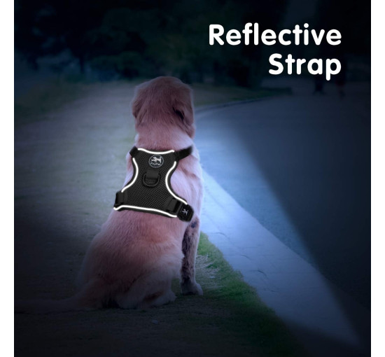 Шлейка для собак PoyPet 170230 / светоотражающий жилет для собак, черный (3110)