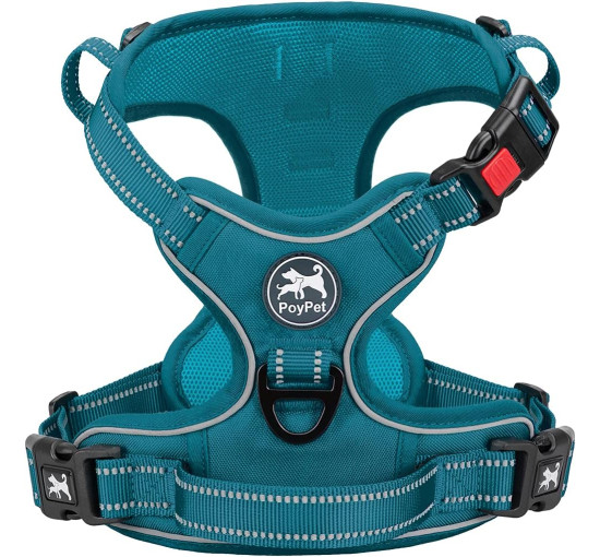 Шлейка для собак PoyPet 282630, светоотражающий жилет для собак, бирюзовый (3102)