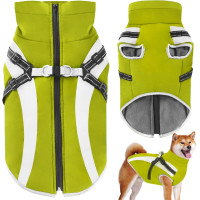 Водонепроницаемое пальто для собак Oslueidy со шлейкой, зеленое (3193)